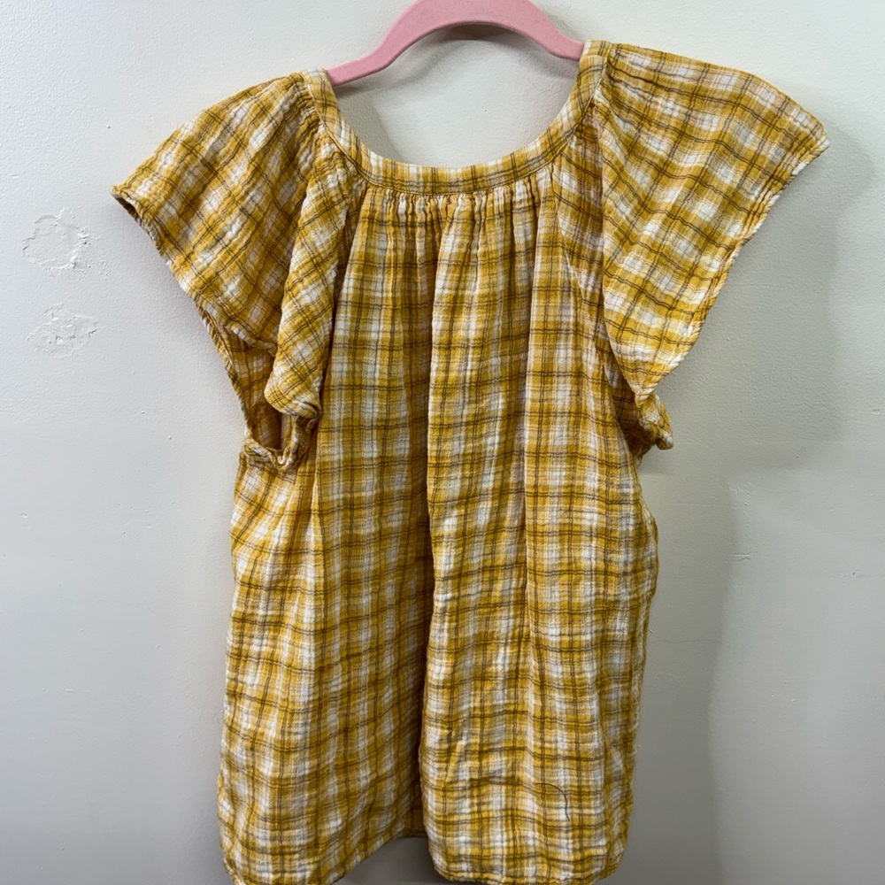 Old Navy Mustard Yellow Plaid Ruffled Yoke Top